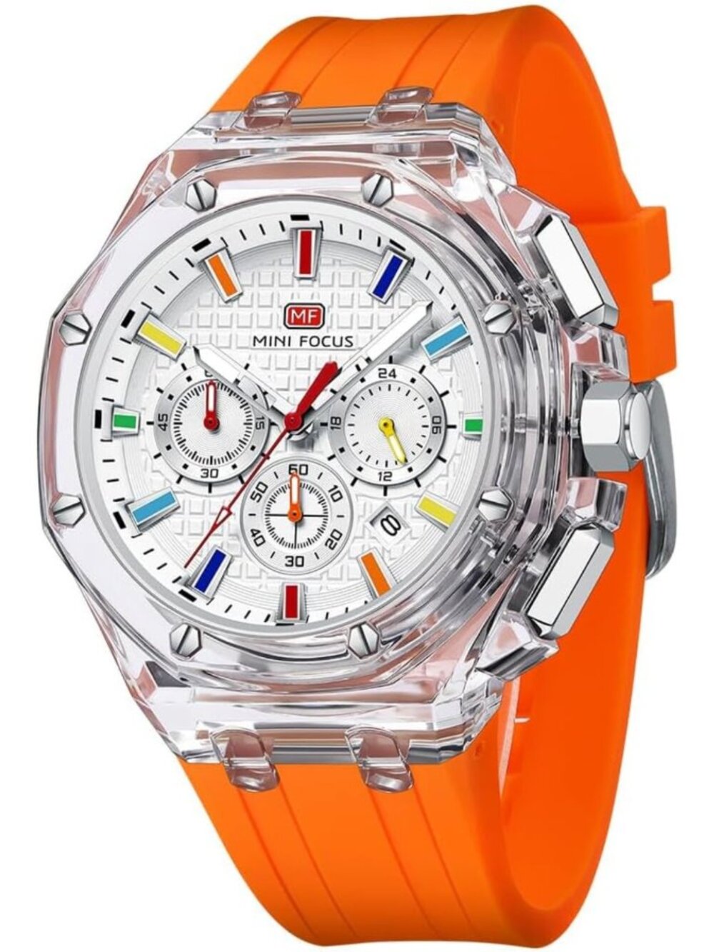 Stylish Men's Multifunction Analog Watch - Waterproof, Luminous, Orange Silicone